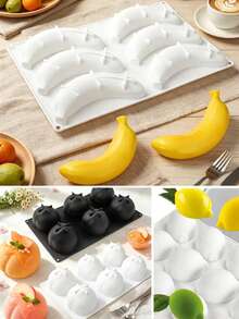 6-Cavity Fruit Banana/Lemon Mousse Cake Silicone Mold, Chocolate Pudding Dessert French Pastry Baking Mold, Creative DIY Candle Mold, Reusable Dessert Mold Making Tool, Gift For Baking Enthusiasts - Multicolor - View 2