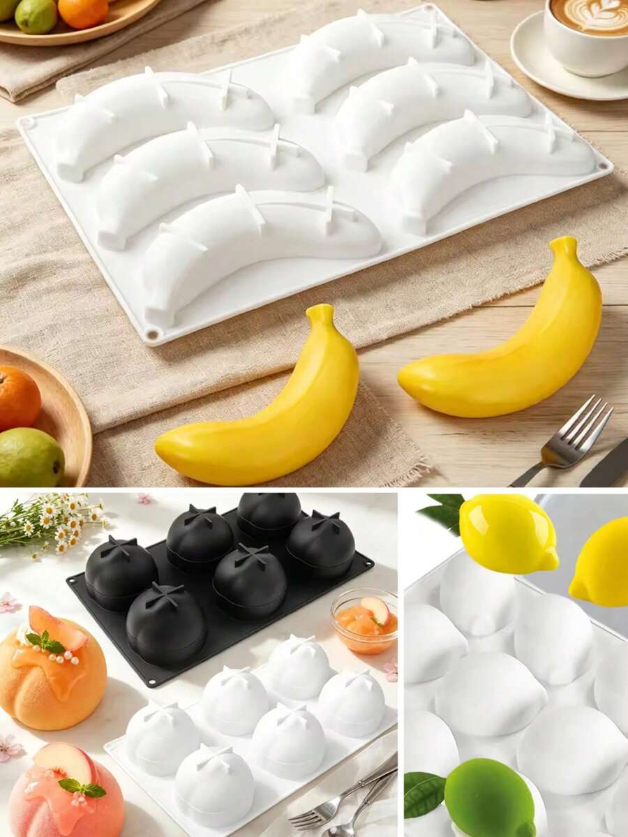 6-Cavity Fruit Banana/Lemon Mousse Cake Silicone Mold, Chocolate Pudding Dessert French Pastry Baking Mold, Creative DIY Candle Mold, Reusable Dessert Mold Making Tool, Gift For Baking Enthusiasts