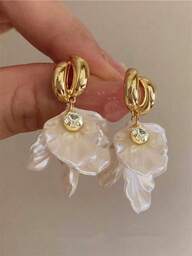 1 Pair Long Tassel Acrylic Shell Flower Earrings, Women's Fashion Earrings For Party, Banquet, Holiday, Jewelry Accessories, Boho Chic