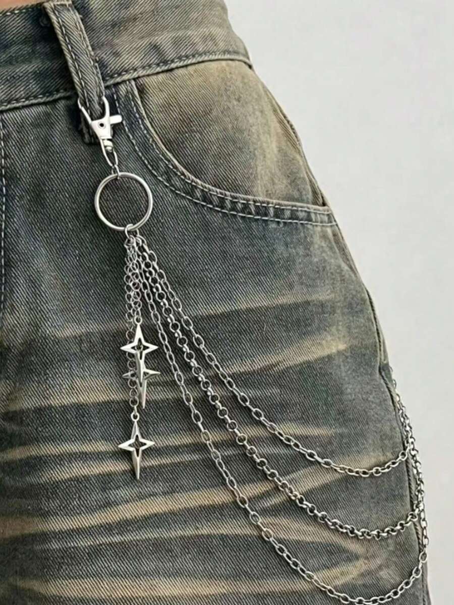 Men's Starry Sky Multi-Layer Alloy Waist Accessory Pant Chain - Small Star - View 1