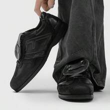 Men's Square Toe Retro Training Shoes, Flip Strap Casual Sneakers For Daily Commute And City Outings - Black - View 2