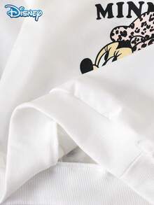 Disney 2 pièces/Ensemble sweat-shirt à capuche à manches longues avec motif Minnie Mouse & Pantalon à jambes larges avec imprimé léopard et décoration de nœud à la taille élastique pour bébé fille automne printemps - Blanc - Voir 5