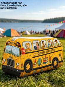 Campus Style "SCHOOL BUS" Pattern Pencil Case/Stationery Storage Bag - Multi-Functional Large Capacity Design, Suitable For Storing Office Supplies, Creative Multi-Purpose Pencil Case Or Portable Travel Makeup Bag, Ideal For Students And Adults Daily Use, Meets Stationery Storage, Daily Organization, Overnight Travel, Vacation And Gym Storage Needs, Back To School Dorm Essential (2D Pattern, Not Embroidered) - Multicolor - View 3