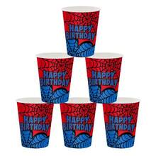 10pcs/20pcs/50pcs Halloween Spider Birthday Party Paper Cups, 9 Oz Disposable Cups Featuring A Red And Blue Spiderweb Pattern; Suitable For Halloween, Birthday Parties, And Day Of The Dead Celebrations. - Multicolor - View 1