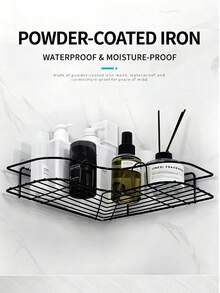 Shower Caddy Bathroom Storage Wall Rack, Drill-Free Adhesive Shower Decor And Accessories - Black - View 3