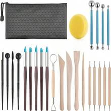 30/25 Buah Alat Pahat Keramik Profesional, Alat Ukir Detail Stainless Steel, Pembentuk Kayu, Stylus Bola, Alat Ujung Silikon, Spons, Tas Penyimpanan, Untuk Tanah Liat Polimer, Keramik, Patung Buatan Tangan - Alat-alat dari tanah liat - View 4