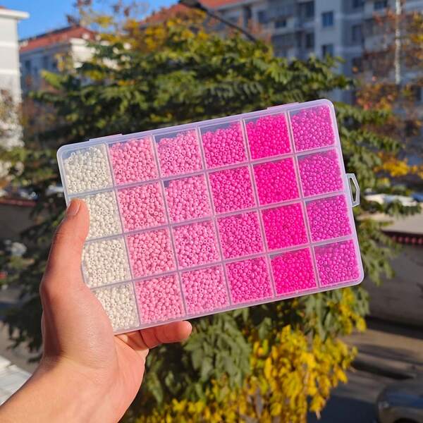 24-Grid Pink Series Approx. 5760pcs Seed Beads, Used For DIY Jewelry Making, Handmade Craft Accessories And Phone Chain Making, Jewelry Creative Gifts (Color Difference May Exist Between Different Batches, Subject To Actual Product)