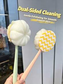 Double-Sided Bath Brush, Suitable For Body And Back Scrubbing (Long Handle, Soft Bristles) - Long Handle Bath Brush, Powerful Exfoliating Multi-Function Cleaning Brush, Soft Bristles, Non-Slip Handle, Suitable For Hard-To-Reach Areas - Multicolor - View 2