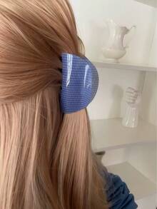 1pc Blue Plaid Twill Hair Clip, Transparent Grid Non-Slip Claw Clip, Retro Avant-Garde Style, Large Hair Claw, Women's Daily Hairstyle Accessory - Multicolor - View 5