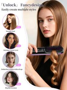 2000mAh Wireless Straightening Brush, Portable USB Rechargeable Hair Styling Device, Travel Hair Dryer, Anti-Scald Design, Gentle Hot Air, Create Smooth And Frizz-Free Hairstyle - Multicolor - View 3