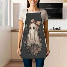 1pc Halloween Lace Ghost Print Apron, Featuring Bow Ghost, Withered Leaf, Bat, Spider Web Patterns, Durable Cooking Apron Suitable For Bakers, Cake Decorators, BBQ Enthusiasts, Gardeners, Painters, Nail Artists - Perfect Gift For Home And Professional Chefs - Multicolor - View 7