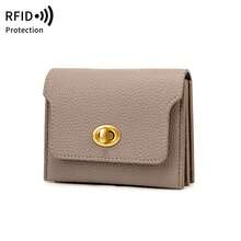 MIYIN محفظة بطاقات بتصميم حبيبات الليتشي عتيق أنيق مع حماية RFID، محفظة قصيرة بغطاء بقفل دوار، محفظة عملات وبطاقات ائتمان محمولة للنساء - متعدد الألوان - مشاهدة 11