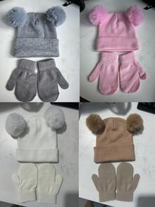 4 piezas/Set Gorro y guantes de punto para bebé, adecuado para niños/niñas, regalo ideal para Navidad/Acción de Gracias. Gorro de punto cálido, transpirable, suave y amigable con la piel para bebé - Multicolor - Ver 11