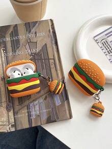Cute 3D Hamburger Silicone Earphone Protective Case With Mini Hamburger Pendant, Cartoon Food Design Shockproof Protective Cover, Suitable Compatible With Airpods 4, Pro/Pro 2/Pro 3, Soft Anti-Drop Earbud Shell With Keychain - Multicolor - View 3