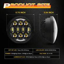 80W 5-3/4" 5.75" Round LED Projection Headlight Compatible With Dyna Street Bob Super Wide Glide Night Rod Train Deuce Custom Iron 883,Black - A - View 6