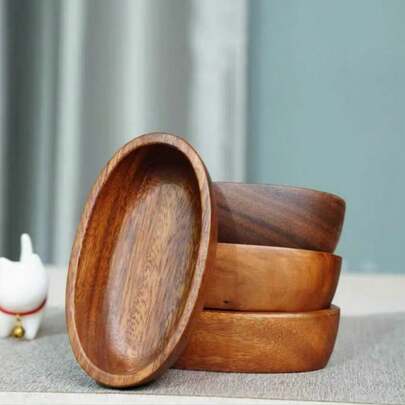 1 pièce Assiette et plateau à en-cas en bois fait main de forme de bateau avec motif géométrique artistique, plateau de rangement pour fruits en bois naturel, essentiel pour l'accueil des fêtes