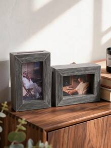 1pc 3D Minimalist Thick Frame Photo Frame, Vintage Dual-Tone Thick Edge Rectangular Mini Desktop Standing Photo Frame Home Office Decor Gift (Frame Only, No Photo Included) - Display Stand - View 7