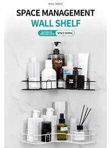 Shower Caddy Bathroom Storage Wall Rack, Drill-Free Adhesive Shower Decor And Accessories - Black - View 4