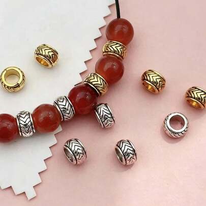 50pcs Vintage Alloy Wavy Spacer Beads, Silver & Antique Gold Spacer Beads, Jewelry Making, Suitable For DIY Necklace, Bracelet, Jewelry Making, Necklace Pendant Accessories, Can Be Used For DIY Bracelet, Necklace, Earrings, Hair Braid Decoration, Craft Making, Jewelry Making Matching Beads, Spacer Beads