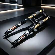 26/27.5 Mountain Bike Double Shoulder Fork, Oil Spring Suspension, 28.6mm X 220mm Steerer, 130mm Travel, 34mm Leg, QR 100mm - 27.5 Inches (YELLOW) - View 7