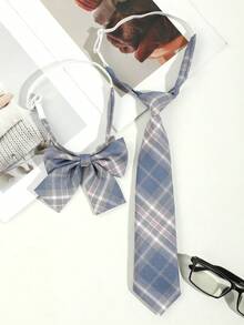 2件組女款休閒格紋條紋JK多色青春免結領帶與蝴蝶結套組，適合校園日常穿搭 - 彩色 - 查看 23