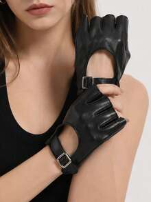 1 Pair Women's Solid Color Versatile Hollow Out Fingerless Gloves, Suitable For Daily Wear And Party Matching - Black - View 1