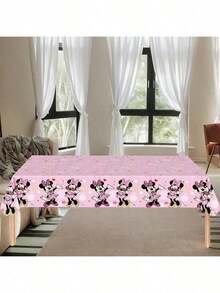 Pink Cartoon MN Birthday Party Disposable Tablecloth, Rectangular Waterproof Mini Tablecloth Cover For Indoor Outdoor Party Supplies Birthday Party Decorations - As Shown In the Figure - View 4