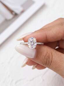 1pc Elegant Exquisite 925 Sterling Silver 1ct Oval Moissanite Ring, Suitable For Women, Perfect For Wedding And Ball Occasions - Oval Moissanite Ring - 1ct - View 6