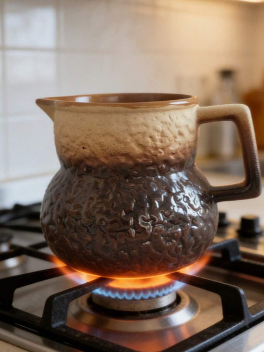 1pc Vintage Kiln-Glazed Ceramic Milk Pot, Stove- Heat-Resistant Sauce Pot, Multi-Function Coffee & Milk Warmer, Suitable For Home & Camping - View 1