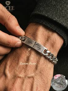 1pc Personalized Couple Photo Bracelet, Customized Eye Picture Stainless Steel Chain Laser Engraved Photo Jewelry, Gift For Boyfriend Girlfriend, Commemorative Present - 9mm Thick - View 3