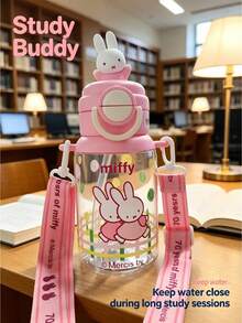 1 buah Gelas Minum Miffy Rabbit Berlisensi Resmi Kapasitas Besar 500ml, Gelas Minum Portabel Anti Bocor untuk Perjalanan, Gelas Minum Terisolasi Kartun Lucu, Cocok untuk Pelajar dan Anak Perempuan untuk Penggunaan Sehari-hari di Luar Ruangan - Clear - View 3