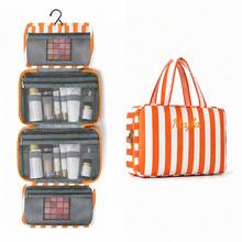 Tas Perlengkapan Mandi Lipat Bergaris yang Dipersonalisasi dengan Gantungan, Tas Kosmetik Portabel Multi-Kompartemen Kapasitas Besar, Hadiah Ideal - MultiWarna - View 24