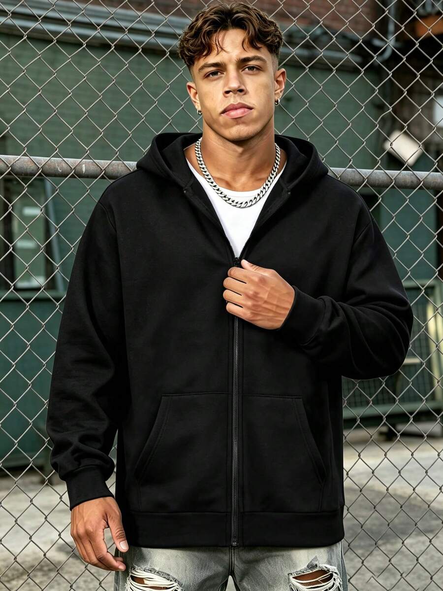 Men's Full Zip Hoodie, Regular Fit, Soft Long Sleeve Hooded Jacket, Casual Sports Sweatshirt, Black