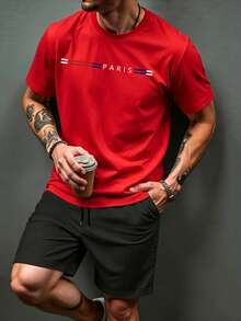Men T-Shirt Co-Ords - Red - View 1