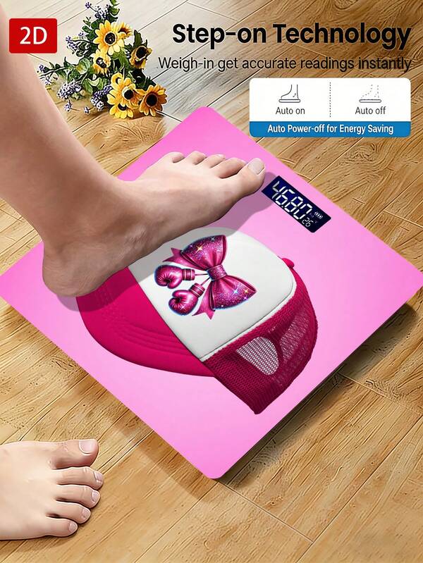1pc LED Display Electronic Scale, Pink Bow, Pink Boxing Glove Bathroom Scale, Decorative Weighing Platform - Suitable For Long-Term Use, Max Weight 400lbs/180kg, Temperature Detection, Uses AAA Batteries (Not Included)
