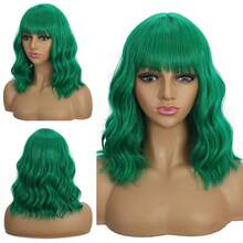 White Wavy Wig With Bangs,Short Curly Bob Wig Shoulder Length 12Inch Synthetic Hair For Women Girl Heat Resistant Synthetic Colorful Wigs For Daily Party Halloween Cosplay Use - Multicolor - View 14