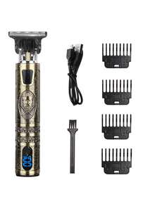 HIENA Men's Electric Cordless Hair Clipper, Sideburns Trimmer, Carving Clipper, LED Display Screen, USB Charging, Lithium Battery, With 4 Limit Combs And Cleaning Brushes, Personal Gift, Good Gift - View 6