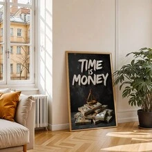 1pc Time Is Money Wall - Minimalist Suitable For Bedroom & Living Room Decor, Modern Financial Quote, Unframed Canvas For Office Gift, Time Management Theme Decorations,Halloween Christmas Decor - Multicolor - View 3