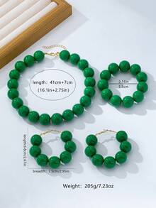 4pcs Bohemian Style Acrylic Asymmetrical Geometric Beaded Pendant Set, Suitable For Women's Daily Wear, Summer Vacation, Party, Festival, Bracelet, Earrings, Necklace Set - Green - View 6