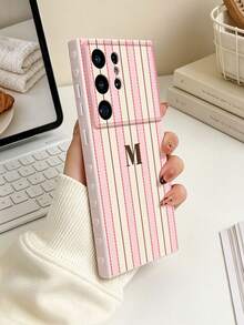 Compatible With Samsung Galaxy S25 Ultra/S24/S23/S22/A16/A56/A55/A17 Series Phone Case, 1pc Fashionable Personalized Striped Letter M Pattern Cute Side Heart Anti-Drop Premium Full Coverage Soft TPU Phone Shell, Suitable As Birthday Gift, Holiday Gift For Friends, Family, Couples, Yourself, Daily Use - Multicolor - View 5