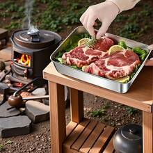 Set Of 16 Stainless Steel Containers For Outdoor Food Storage, Including 8 Plates And 8 Lids. These Kitchenware Items Are Designed For Outdoor Use, Featuring A Leak-Proof And Stackable Flip-Top Design, With Ample Space For Vegetables, Fruits, Meats - View 9