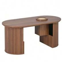 Modern Retro-Style Coffee Table, Walnut Coffee Table With Vertical Texture, Dimensions: 105 Cm (Length) X 50 Cm (Width) X 46.5 Cm (Height). - 棕色 - 查看 6