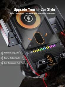 REMAX 15W無線充電車用手機支架，自動夾緊出風口式安裝，適用iPhone、Samsung、Android，快充支架附RGB氛圍燈，單手操作，90°旋轉，防滑矽膠墊，穩定不晃動設計，汽車配件 - 彩色 - 查看 10