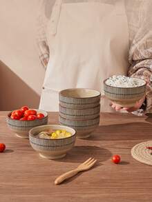 2/4pcs 4.5inch Thickened Ceramic Bowls, Blue Striped Design, Rice Bowl, Dessert Bowl, Soup Bowl, Noodle Bowl, Underglaze Design, Microwave , Suitable For Daily Use, Restaurant, Housewarming Gift - Multicolor - View 6