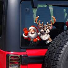 2pcs/Set Merry Christmas English Santa Hat Snowflake Santa Claus Reindeer Combination Car Stickers, Suitable For Cars, Trucks, SUVs, Christmas Cartoon Pattern Holiday Atmosphere Decorative Stickers, Home, Doors, Windows, Glass, Wall Stickers, Window Decals - one-size - View 4
