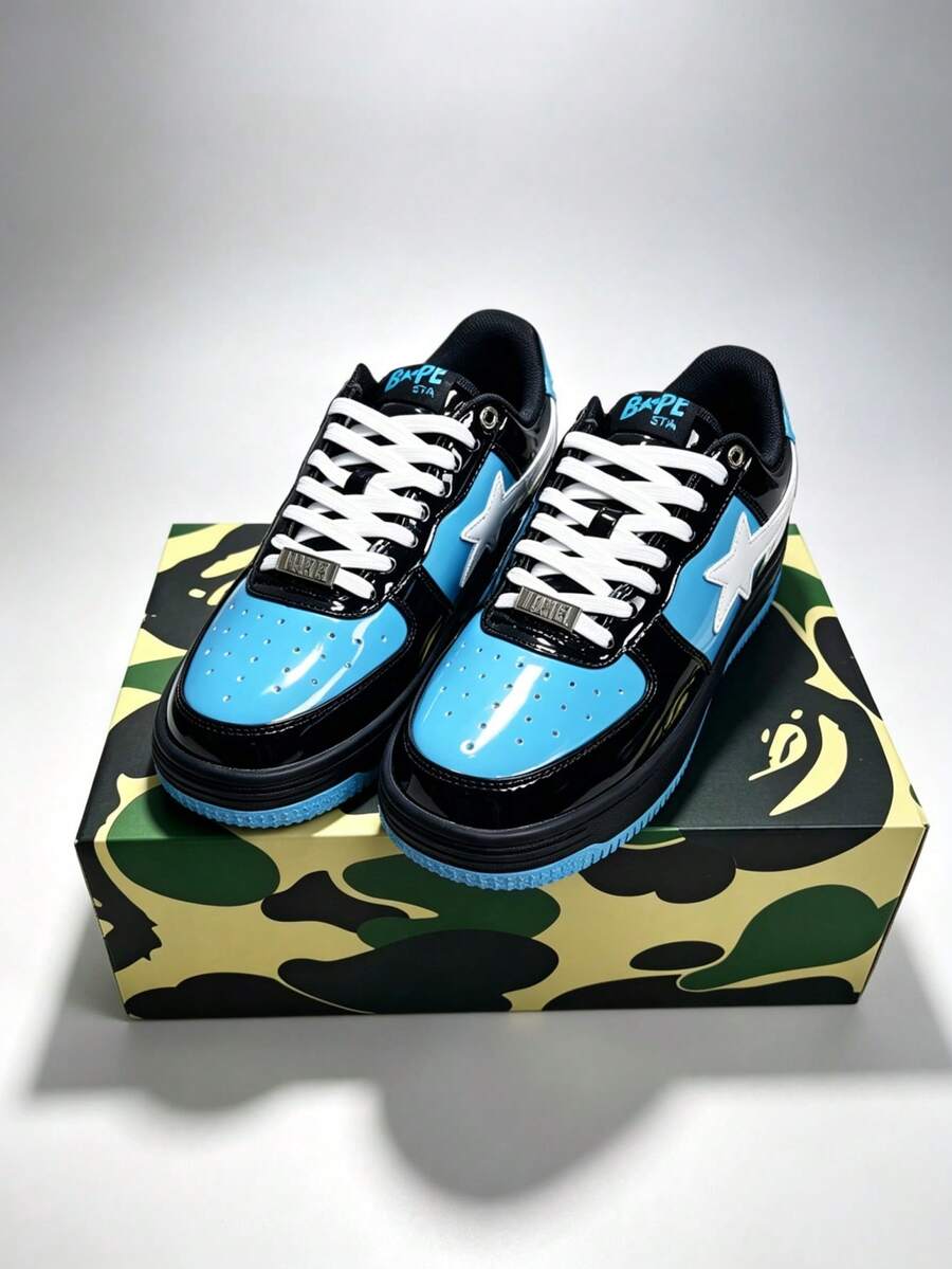 A BATHING APE STA LOW Sneakers Blue Black BAPE Skate Shoes - Blue - View 1