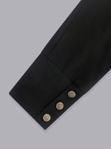 Women's Autumn Black Stand Collar Double-Breasted Metal Button Short Jacket Vintage Zipper Commuter Jacket - Black - View 6