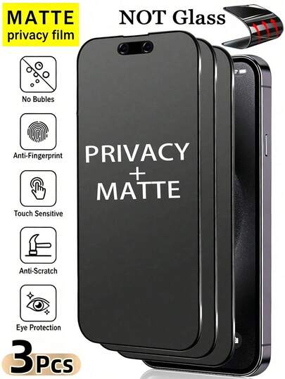 3 Packs Privacy Ceramic Screen Protectors, Compatible With IPhone 17 Pro Max/17 Air/16 Pro Max/15 Pro Max/14 Pro Max/13/12/11, Matte Anti-Spy Film, Full-Coverage Protection, Anti-Fingerprint, Anti-Glare, Scratch-Resistant, Responsive Touch, Easy To Use