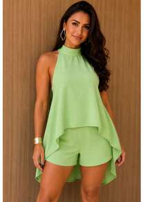 Women's Loose-Fit One-Shoulder Romper Set, Breathable Duna Fabric - 薄荷綠 - 查看 7