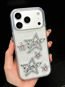 Casing Ponsel Gaya Y2K Lucu dengan Hiasan Berlian Imitasi Merah Muda dan Bintang, Kompatibel dengan iPhone 17 Pro Max 17 Pro 17 16 Pro Max 16 Pro 16 15 Pro Max 15 Pro 14 Pro Max, Pelindung Belakang Epoxy Berkilau Kreatif untuk Anak Perempuan - Bintang - View 3